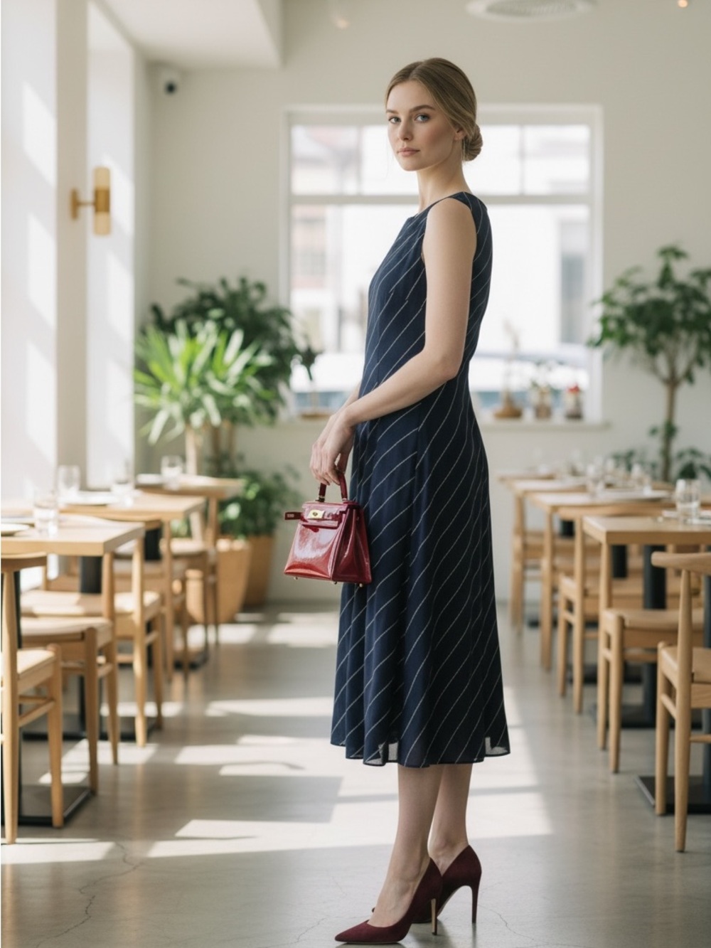 Vintage Lauren Ralph Lauren Navy Pinstripe Bias-Cut Maxi | Flutter Hem| SIZE 12